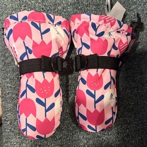 Pink Floral Kids Mittens